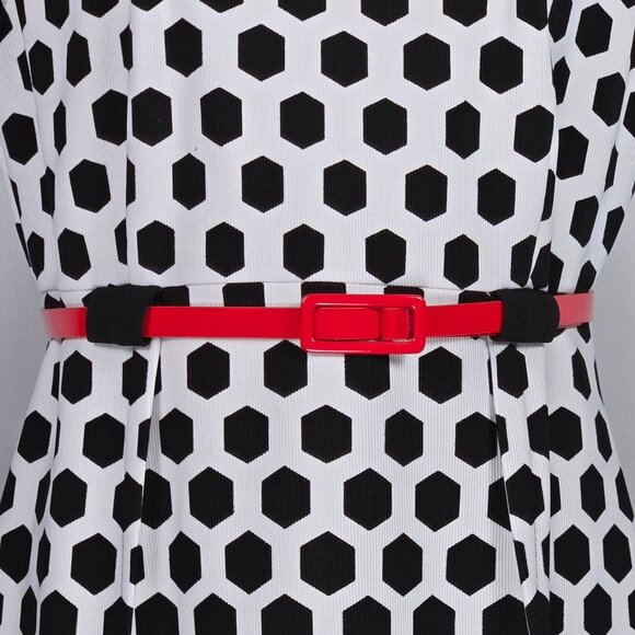 Connected Apparel Black White Honeycomb Sheath Dress Red Belt Geometric‎ 14 - Picture 9 of 12